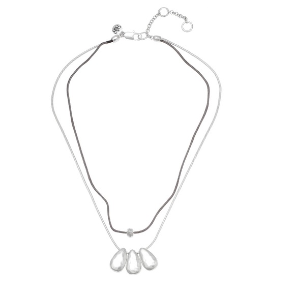 Bella Uno Two-Layer Metallic Teardrop Pendants Necklace NWOT - Picture 1 of 3